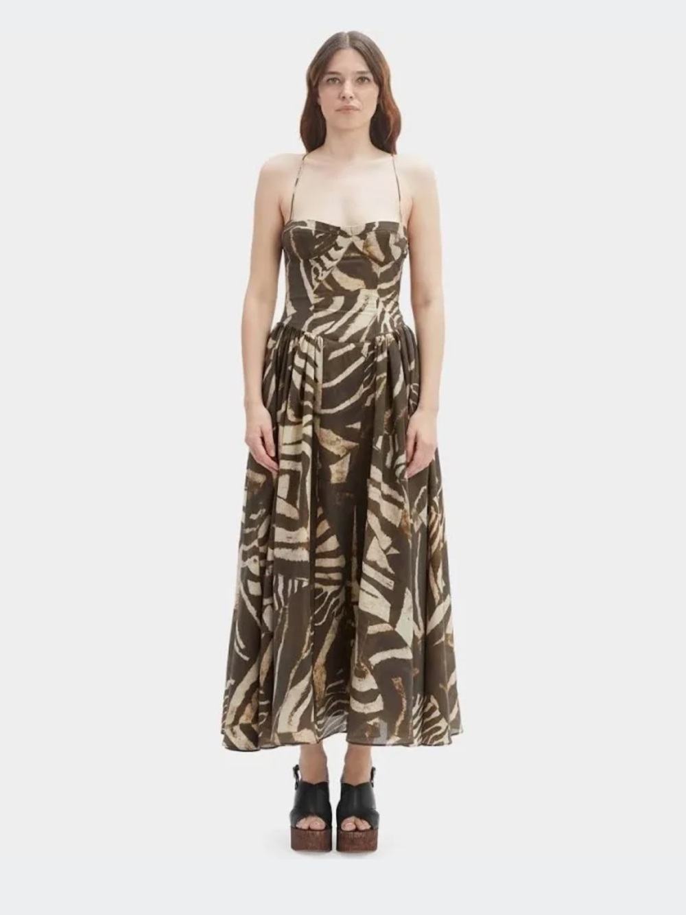 Bardot Brown & Cream Strapless Maxi Dress